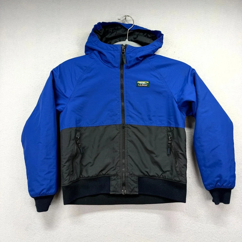 L.L.‎ Bean Warm-Up Insulated Jacket Kids S8 Blue Black Outerwear Hooded Full Zip